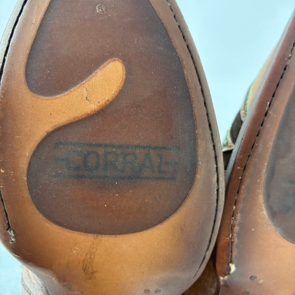 Corral Boots Women's Saddle Brown Teal Leather Inlay Western Snip Toe 6 M - Picture 14 of 16